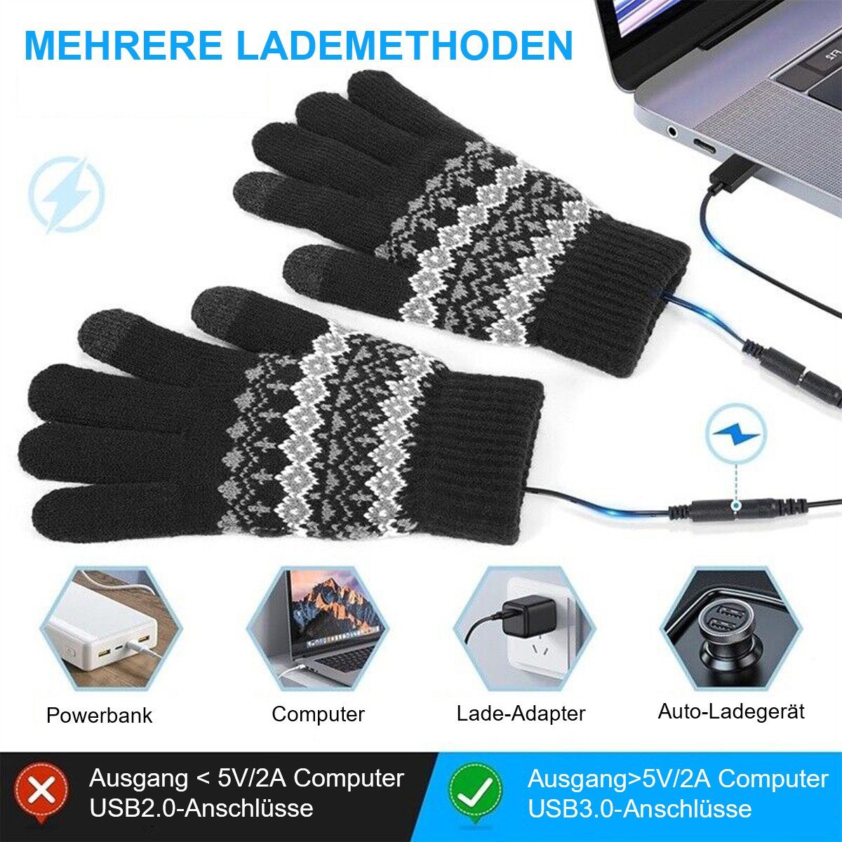 Yoyaxi Winter-Arbeitshandschuhe Gestrickte Handschuhe. Warme Fingerhandschuhe USB-beheizte Handschuhe für Männer und Frauen mit Touchscreen