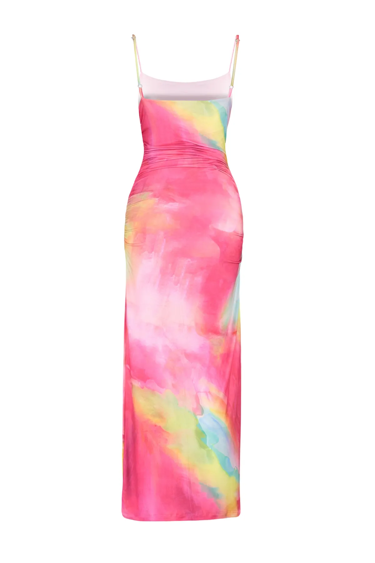 Trendyol Collection  Limited Edition – Rosa bedrucktes, dehnbares Strick-Bleistiftkleid mit Midi-Trägern TWOSS24EL00566