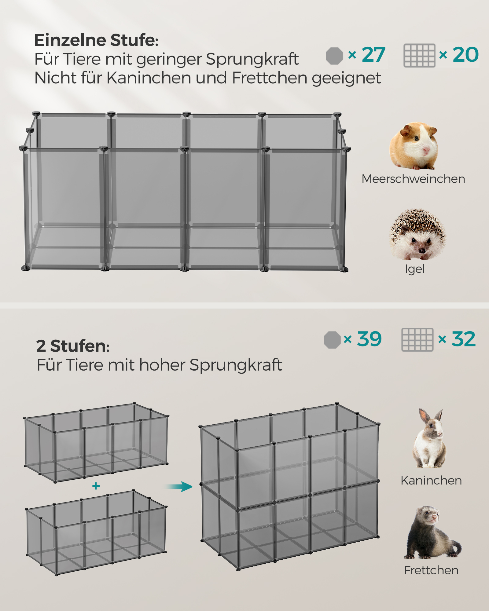 SONGMICS SONGMICS 2er set L-XL Freigehege mit Bodenplatten