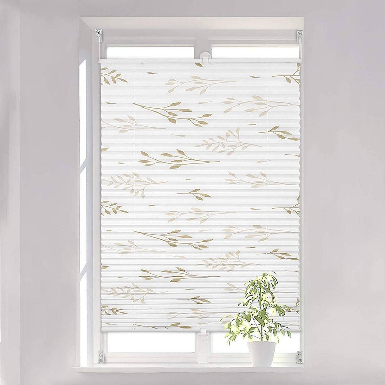 Plissee, Woltu, Faltrollo Klemmfix ohne Bohren beige