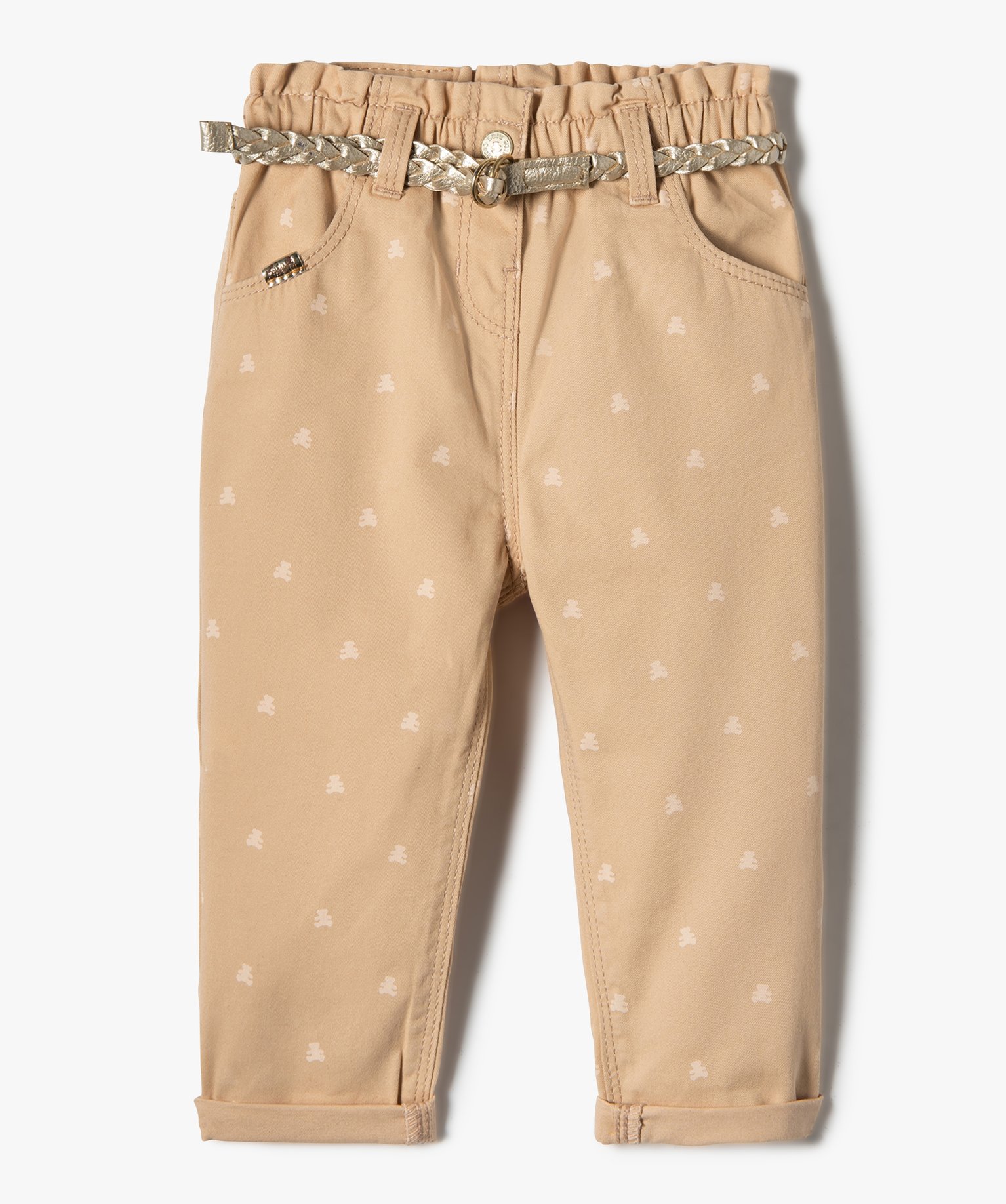Pantalon bébé fille coupe carotte avec motif et ceinture t... ecru | GEMO