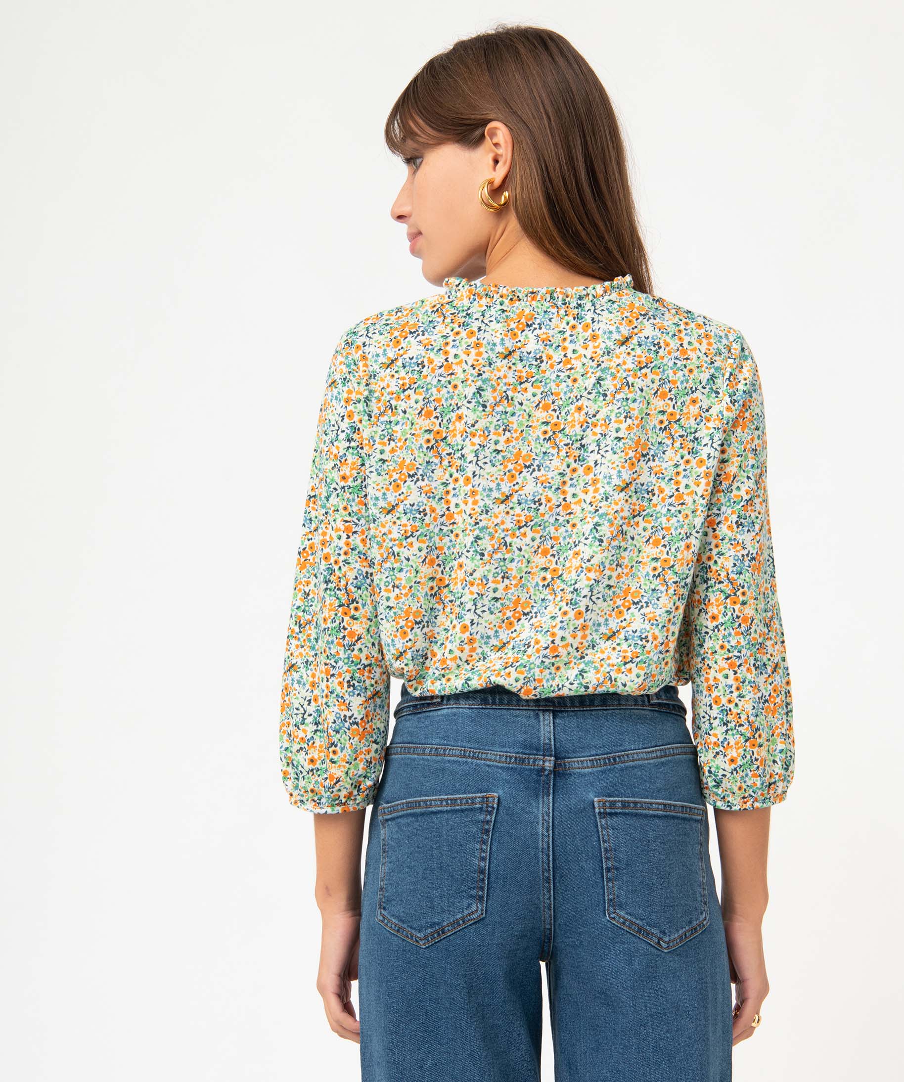 Tee-shirt femme à manches 3/4 avec décolleté en V imprime | GEMO