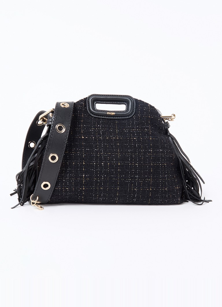 Geantă de umăr Maje Miss M Mini din tweed cu detalii din piele de oaie