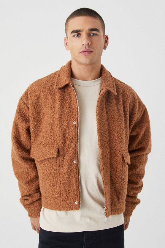 Kastige Bouclee Harrington-Jacke mit Taschen