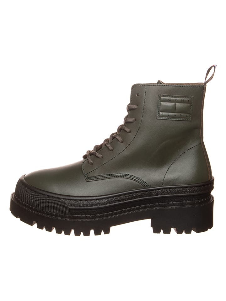 Tommy Hilfiger Shoes Leder-Boots in Khaki günstig kaufen