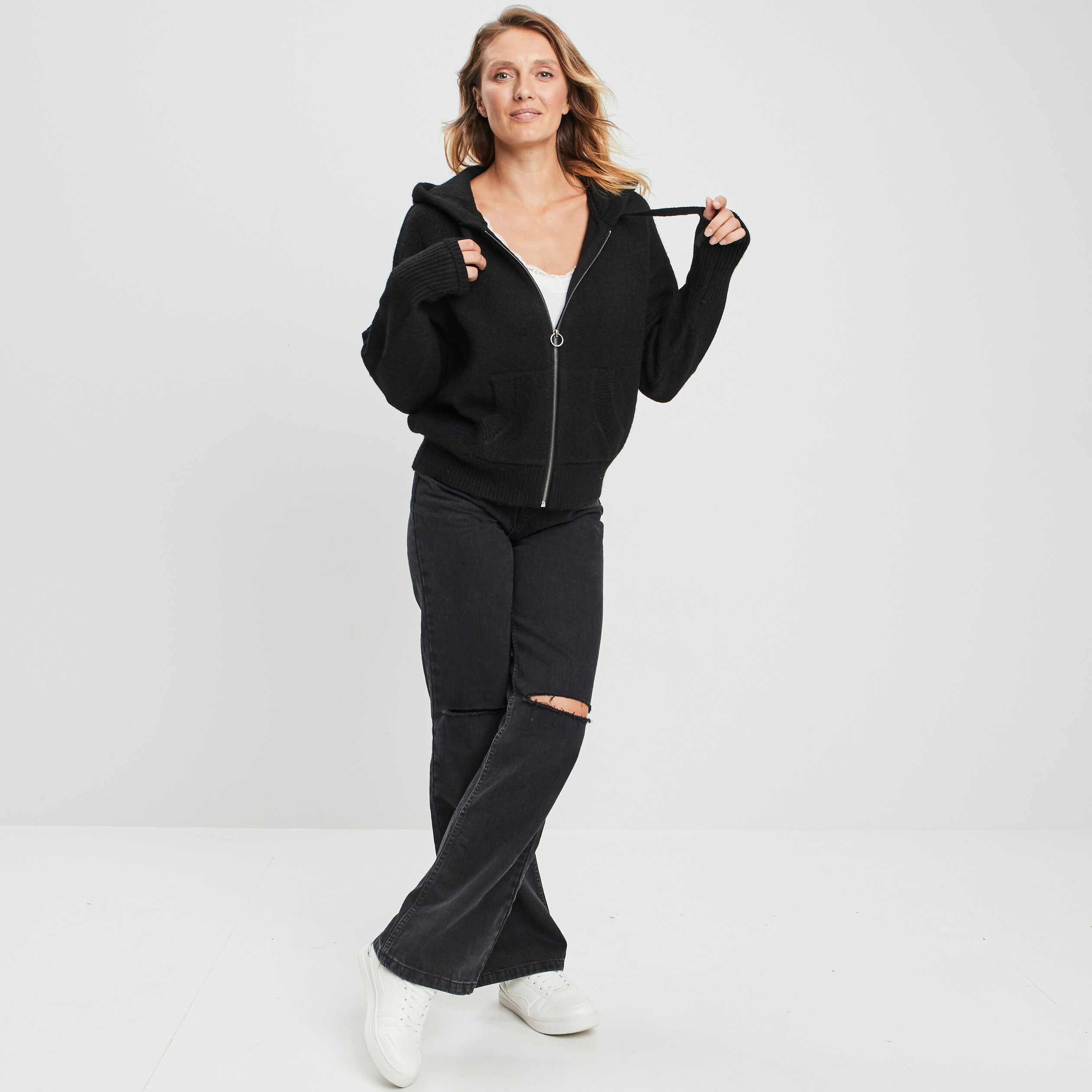 Gilet zippé à capuche noir femme | La Halle