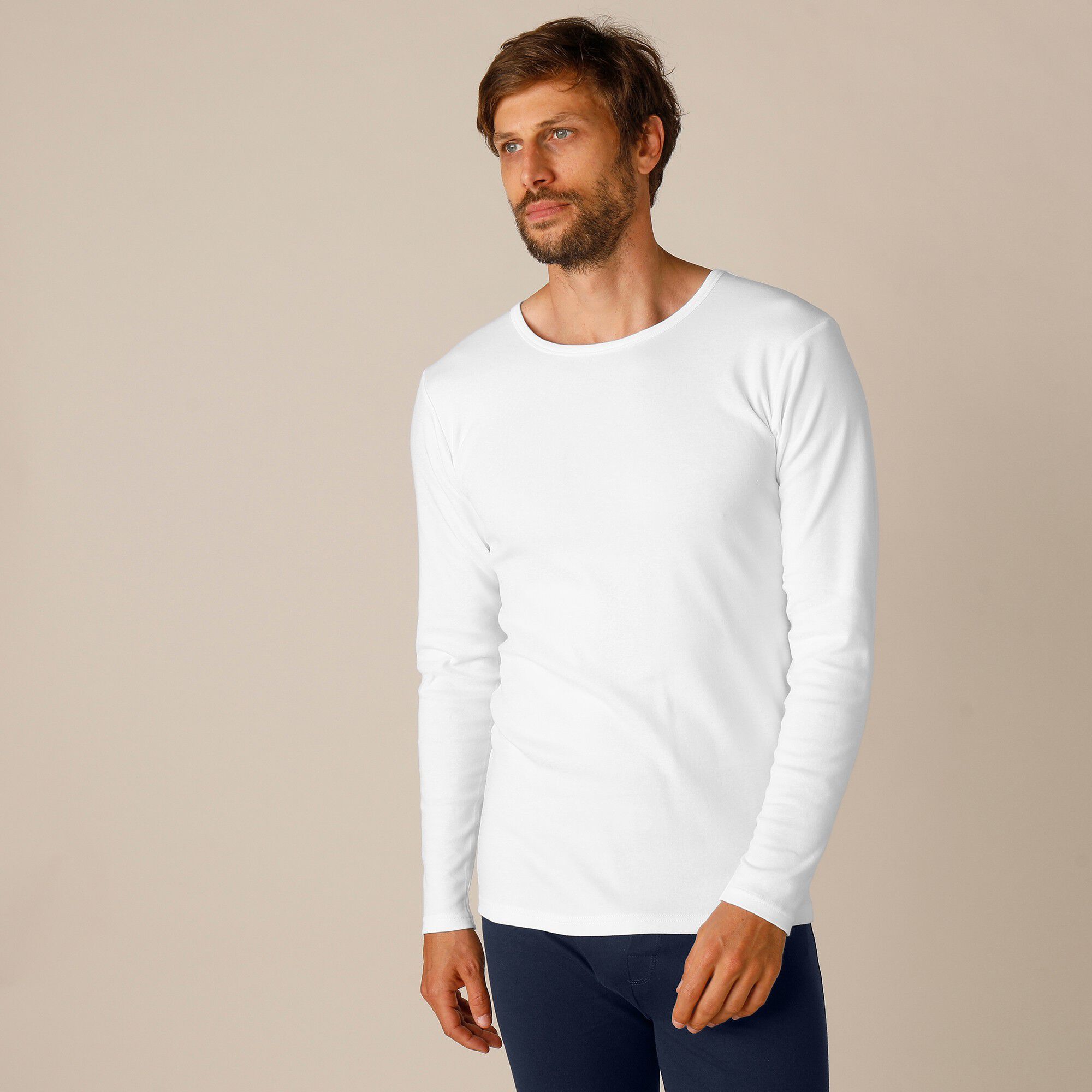 Tee-shirt sous-vêtement homme col rond manches longues dos long coton