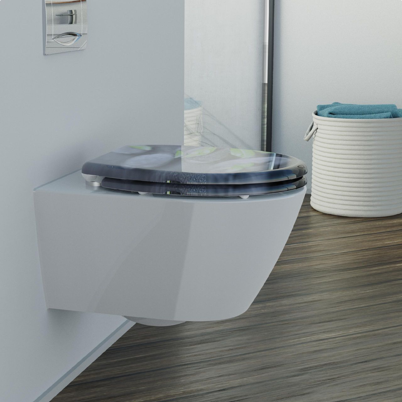Schütte Duroplast WC Sitz STONE, Toilettendeckel mit Absenkautomatik und Schnellverschluss, Klobrille mit Motivdruck