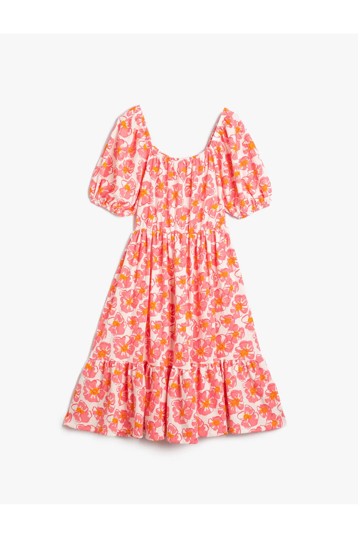 Koton  Kleid mit langen, floralen Ballonärmeln, Rundhalsausschnitt und entspanntem Schnitt