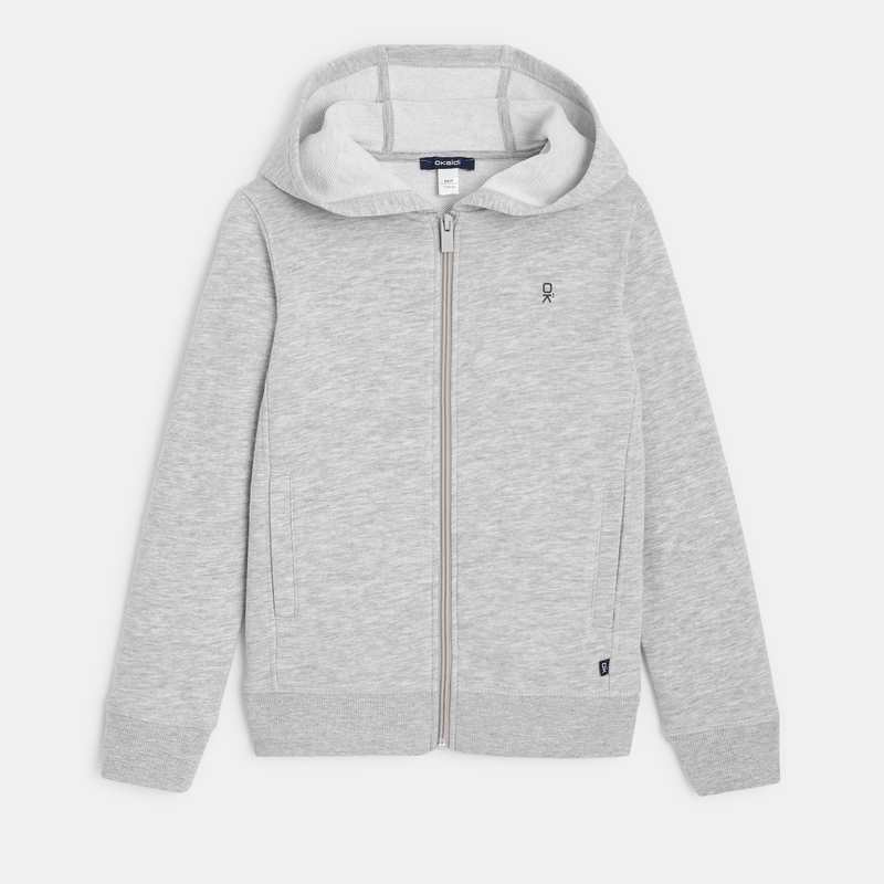 Sweat-shirt uni à capuche gris garçon