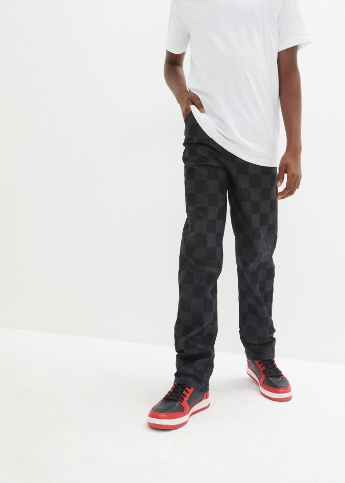 Jungen Jeans mit Karomuster, Wide Leg