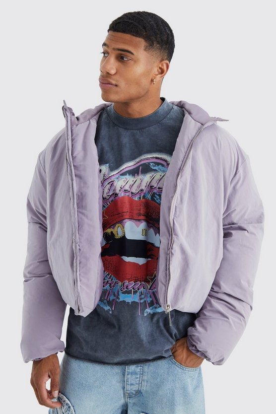 Kastige Nylon-Steppjacke mit Kapuze