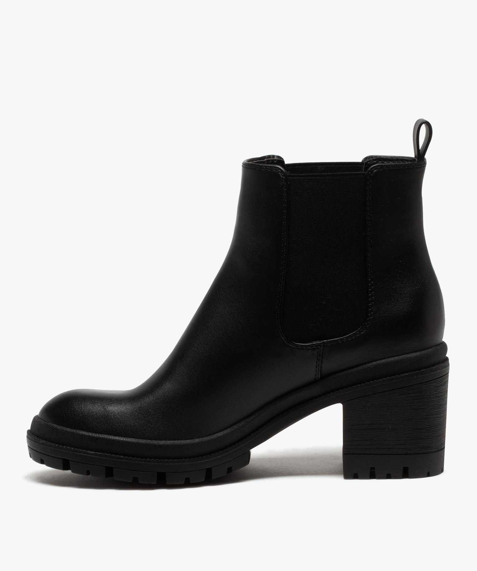 Boots femme chelsea unies à talon et semelle crantée noir | GEMO