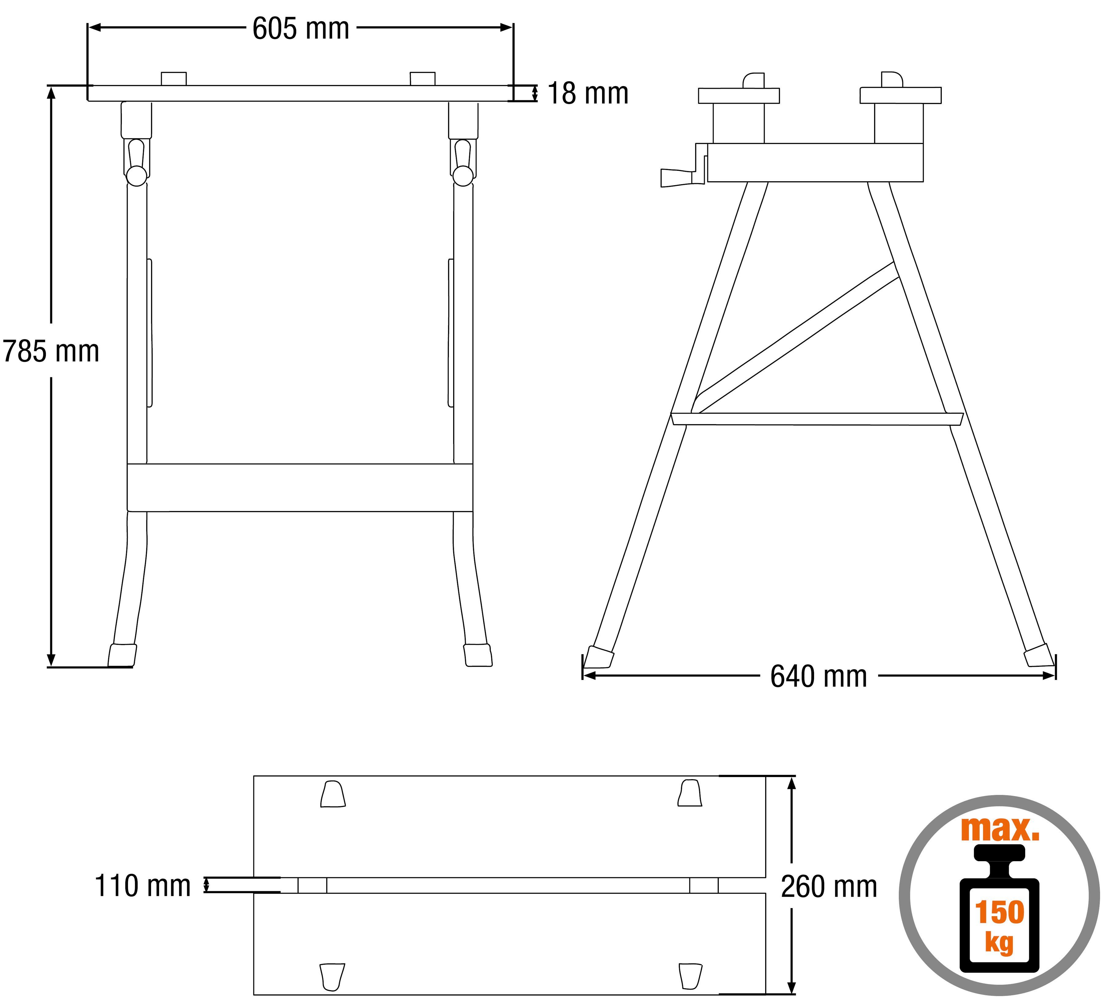 meister Werkbank Arbeitstisch / 9079100, Werk- und Spanntisch, 150kg Tragkraft, Skala & Winkelangaben, klappbar