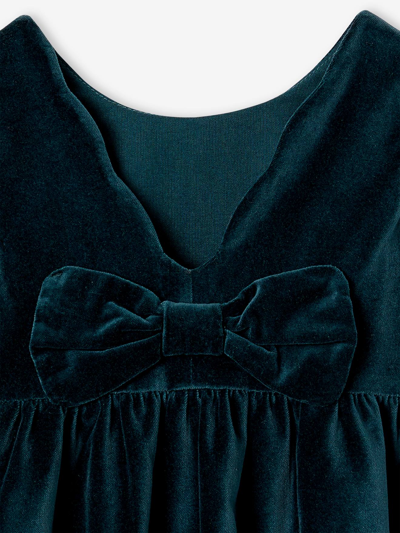Vertbaudet Festliches Mädchen Samtkleid mit Schleife hinten - rot