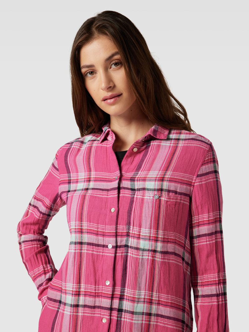 Hemdbluse mit Tartan-Karo und Brusttasche in fuchsia