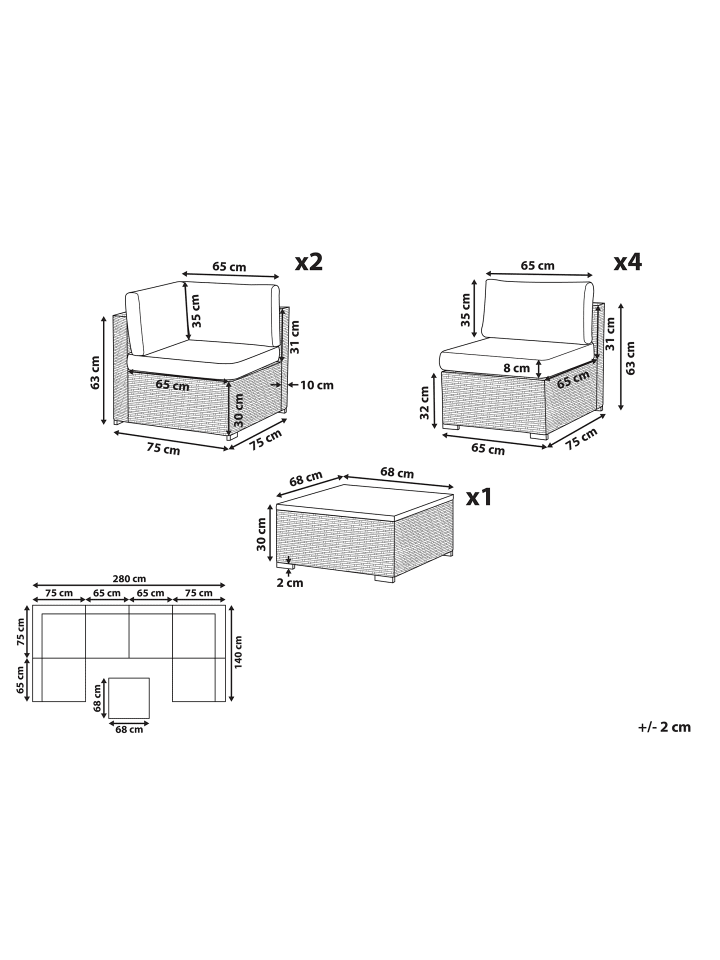 Beliani 7-tlg Lounge Set BELVEDERE in Braun günstig kaufen onesize