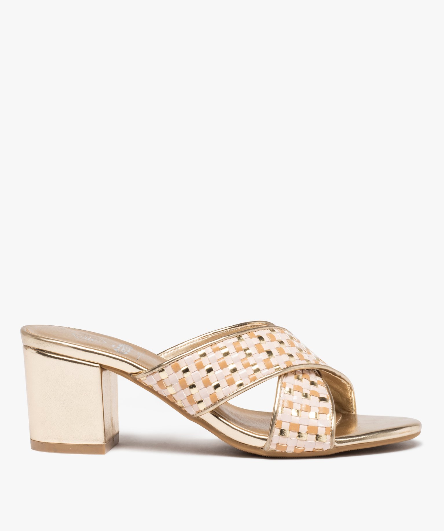 Mules femme à talon carré et brides métallisées or | GEMO
