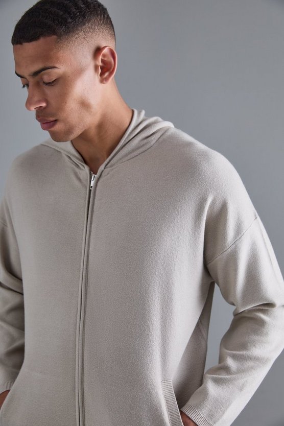 Gestrickter Hoodie mit doppeltem Reißverschluss