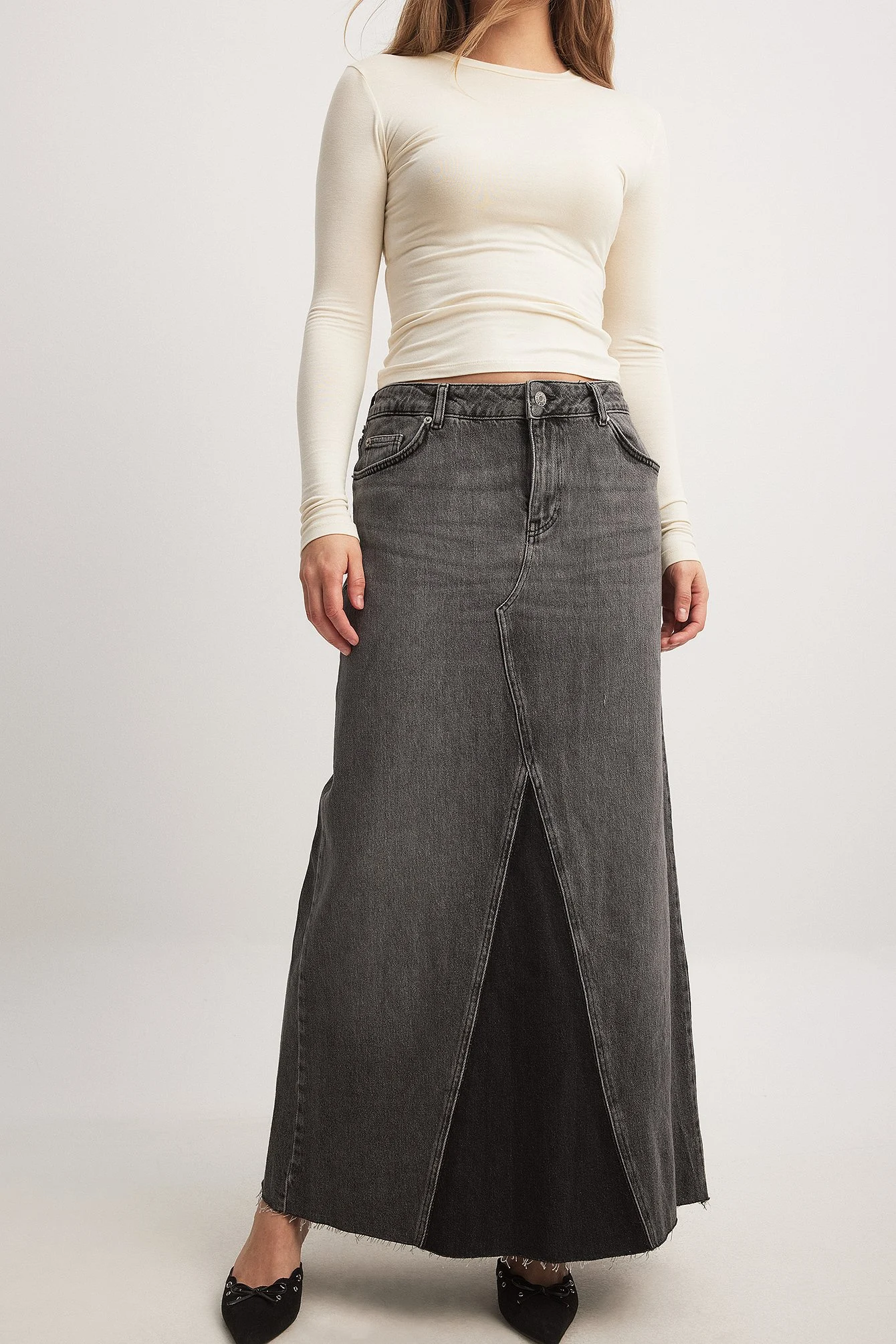 Panellierter Maxi-Jeansrock
