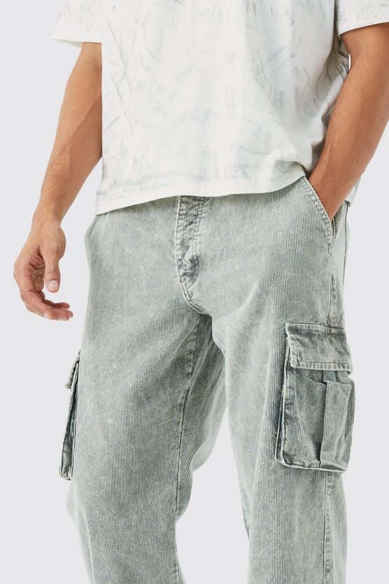 Lockere Cord-Cargohose mit Acid-Waschung