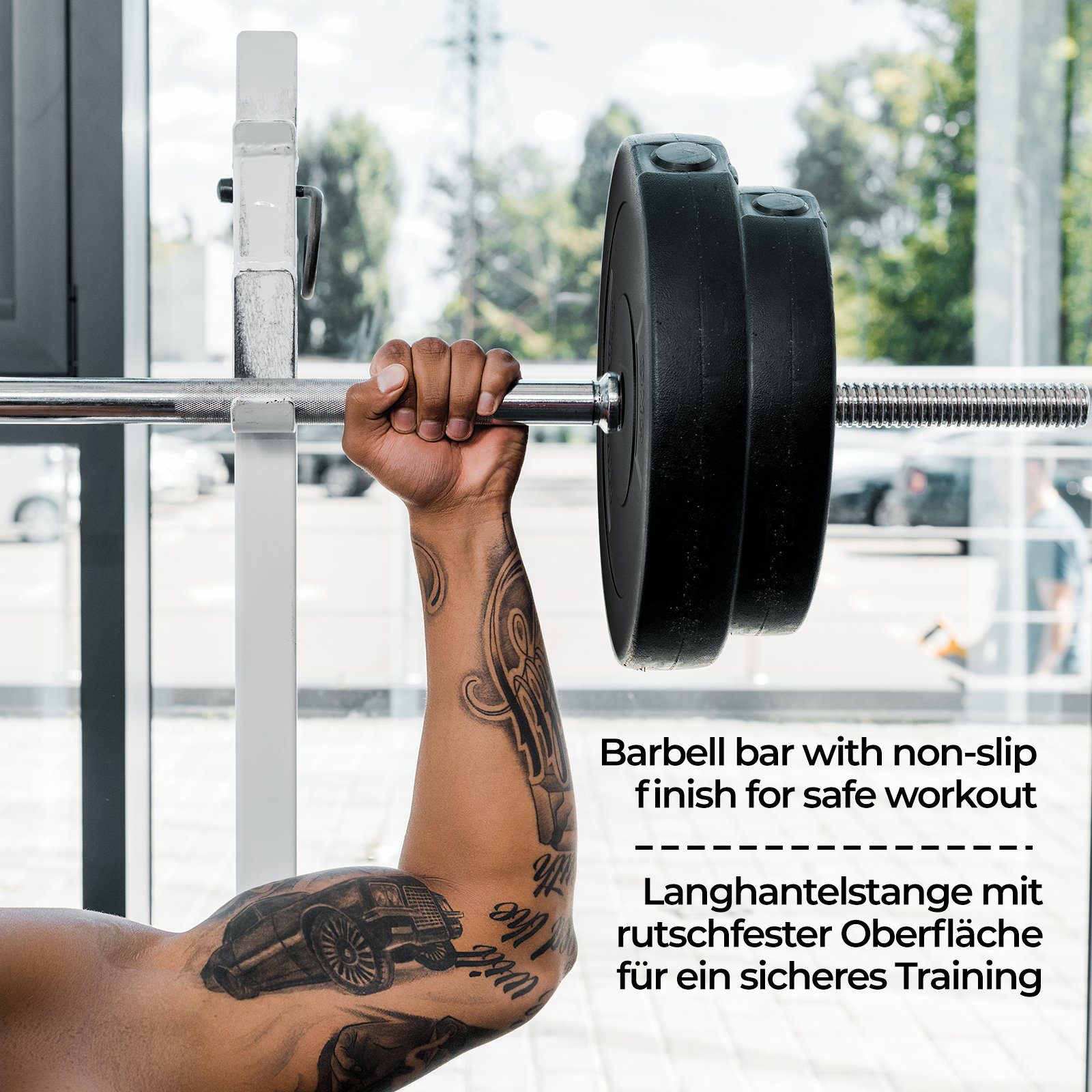 Physionics Langhantel Hantelset - 38/58/78/108 kg Set, Langhantel (165cm, Ø30 mm, bis 500kg), (Set)