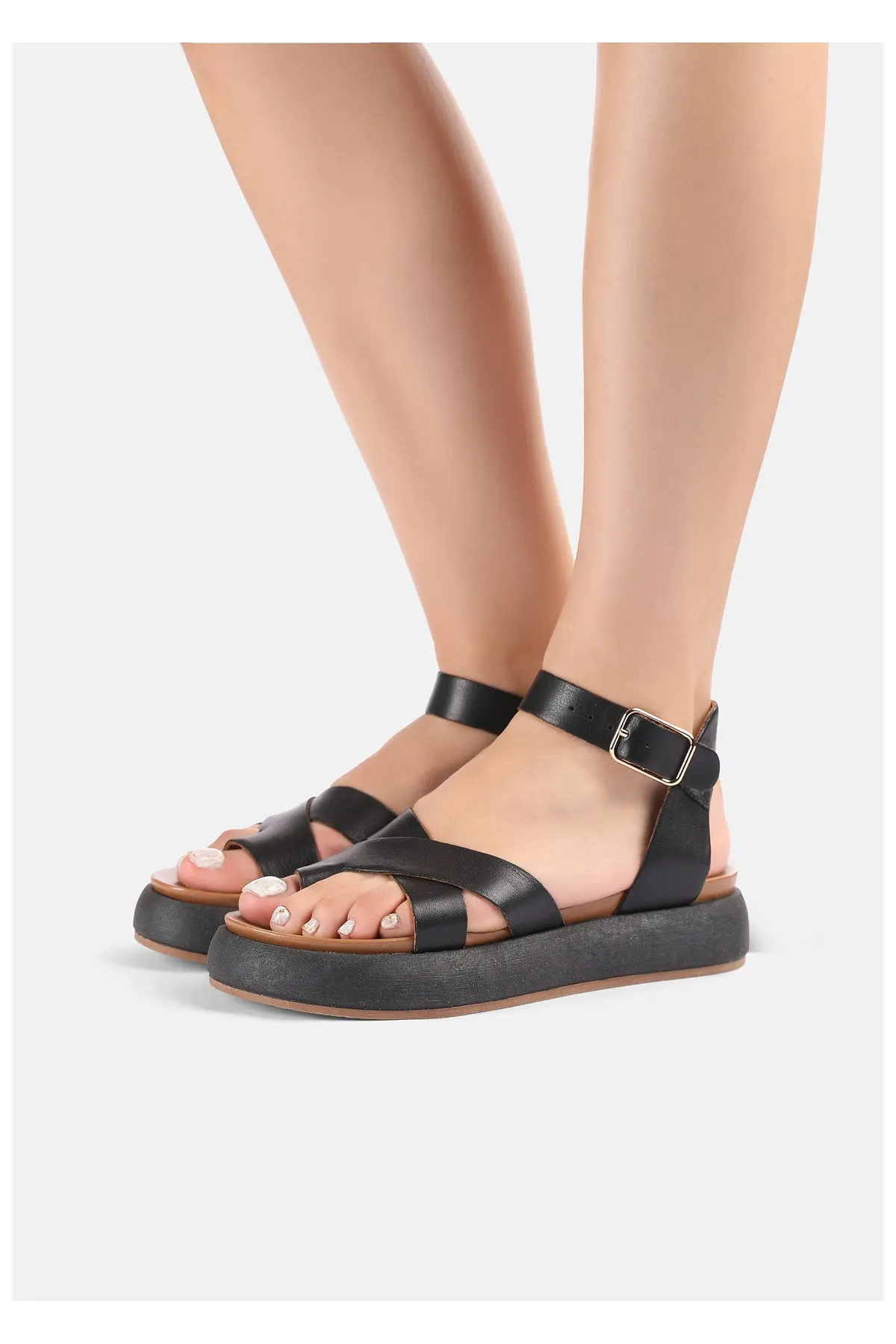 INUOVO  Sandalette - Schwarz - Flacher Absatz