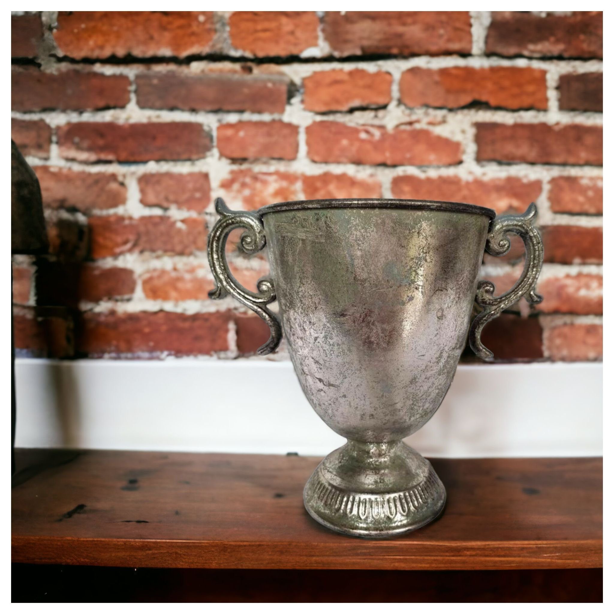 DekoTown Übertopf Pokal Schale Übertopf Silber 22cm