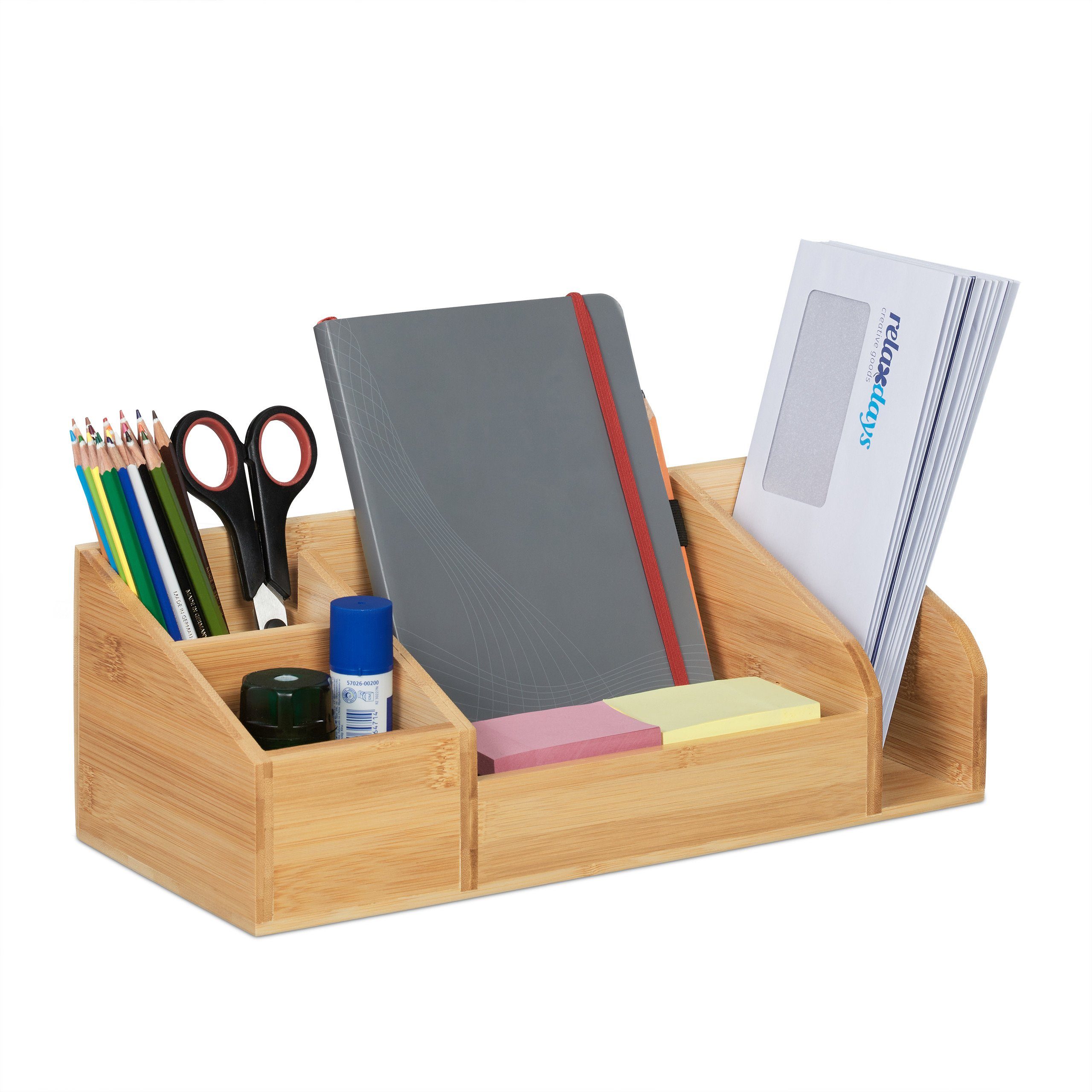 relaxdays Schreibtischaufsatz Schreibtisch Organizer aus Bambus