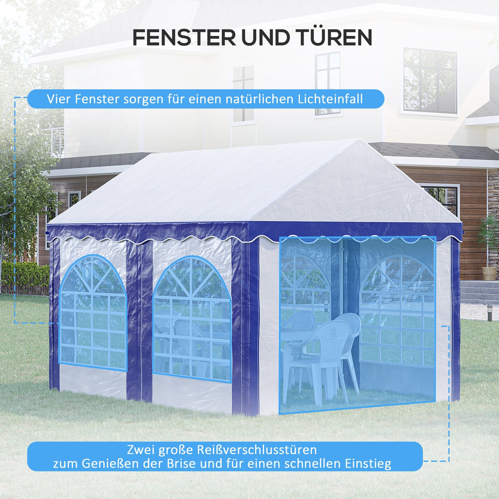 Outsunny Pavillon abnehmbare Seitenwände, Stahl+Kunststoff, mit 3 Seitenteilen, (Set, Party-Zelt), BxT: 400x295 cm