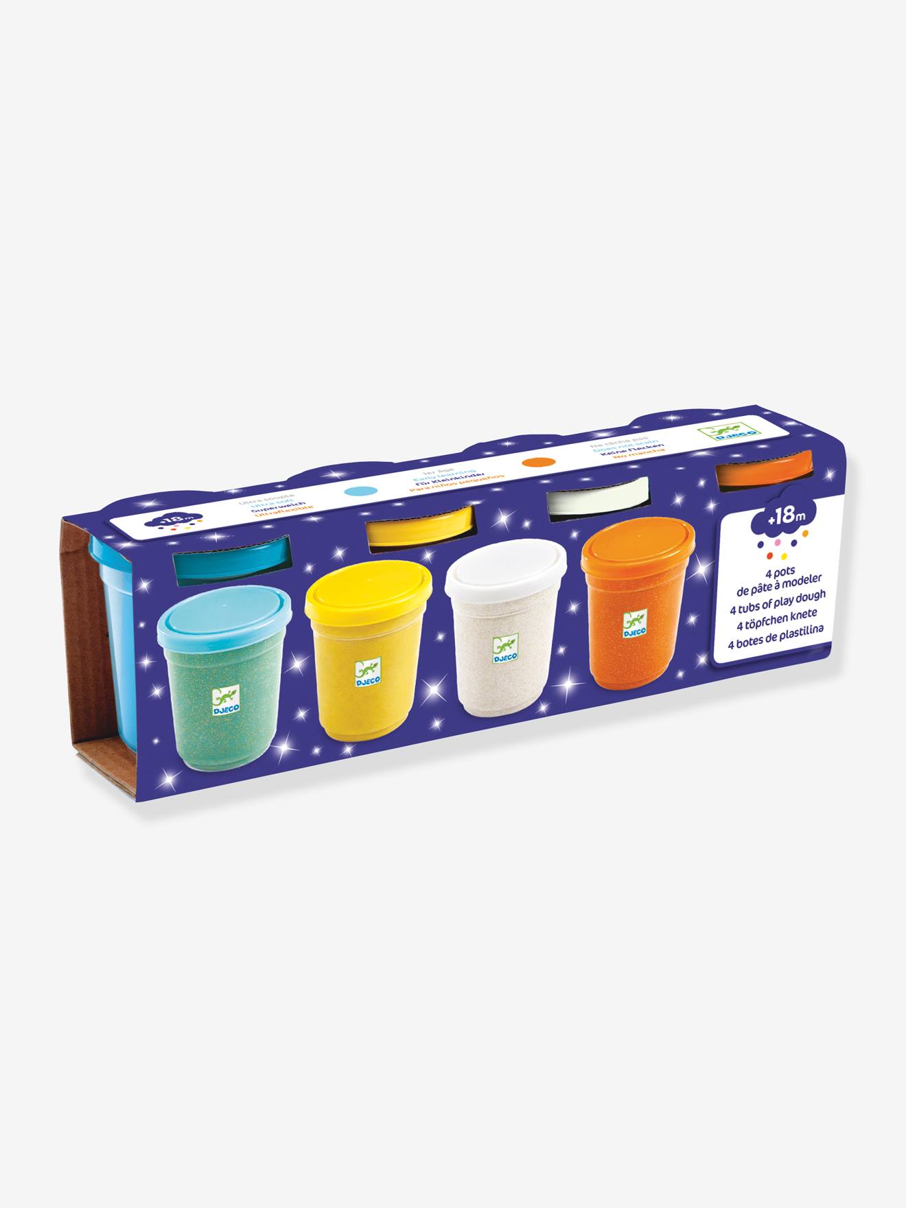 4 pots de pâte à modeler pailletée DJECO mutlicolore