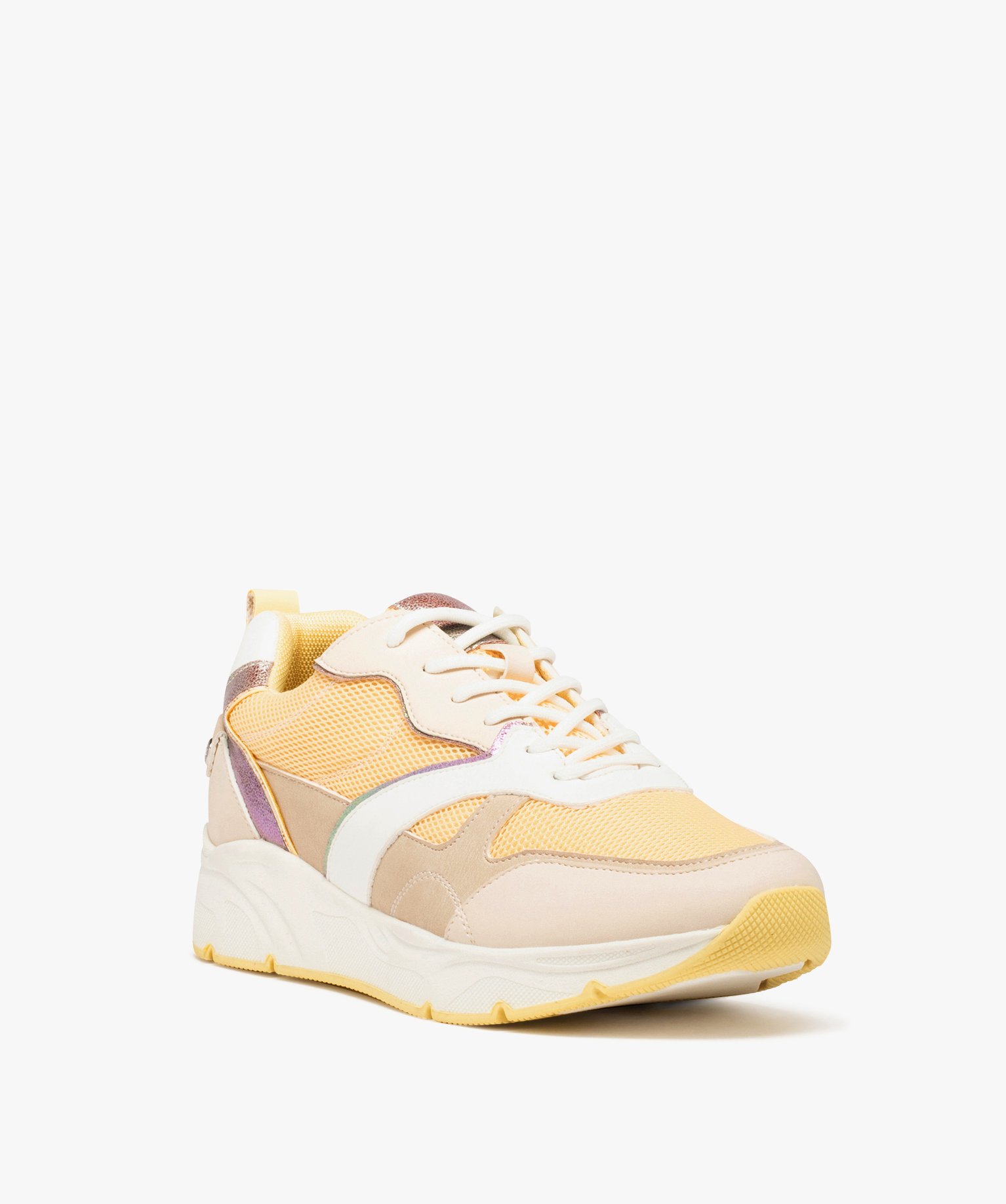 Baskets femme multicolores style retro running jaune | GEMO
