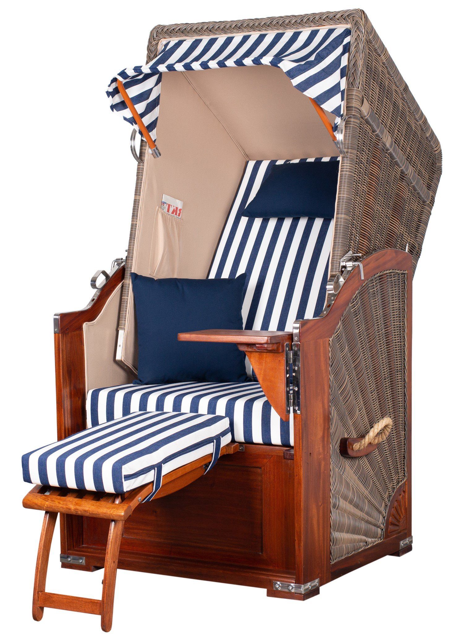 bene living Strandkorb Schaalsee 1-Sitzer Mahagoni - PE grau - Modell 518, BxTxH: 102x92x165 cm, Volllieger ca. 175 Grad, Ostsee-Strandkorb Komplettset, inkl. Liftersystem