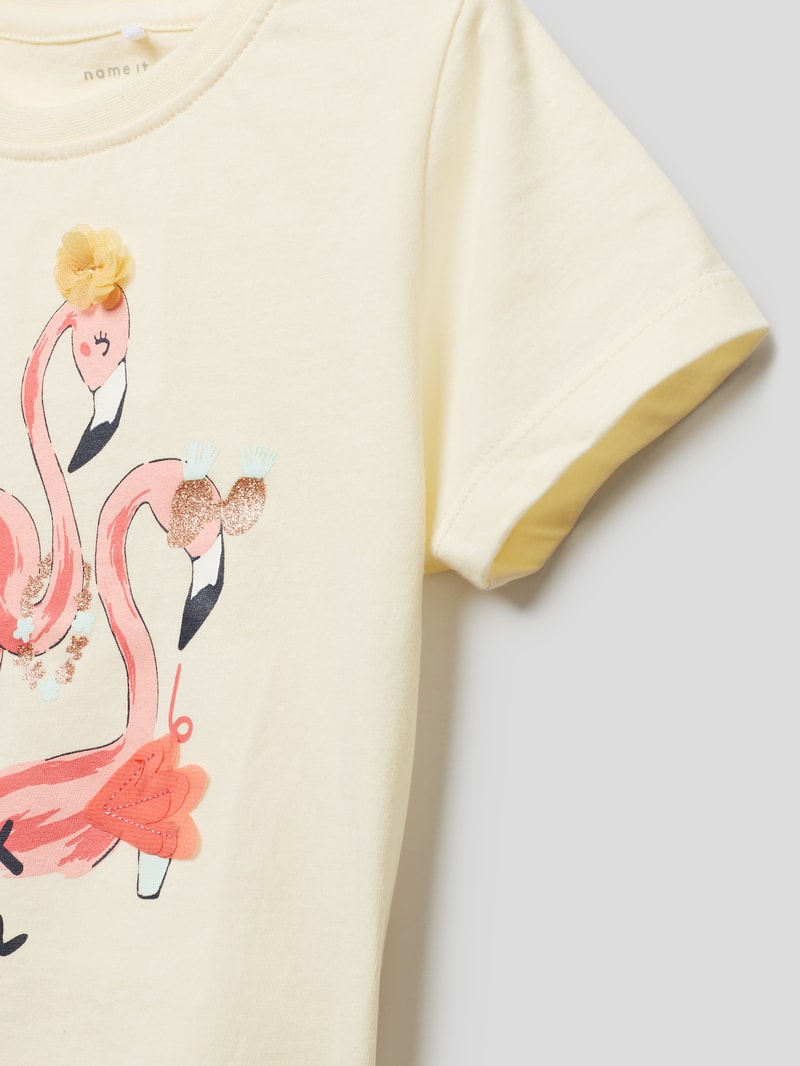 T-Shirt mit Motiv-Print in hellgelb