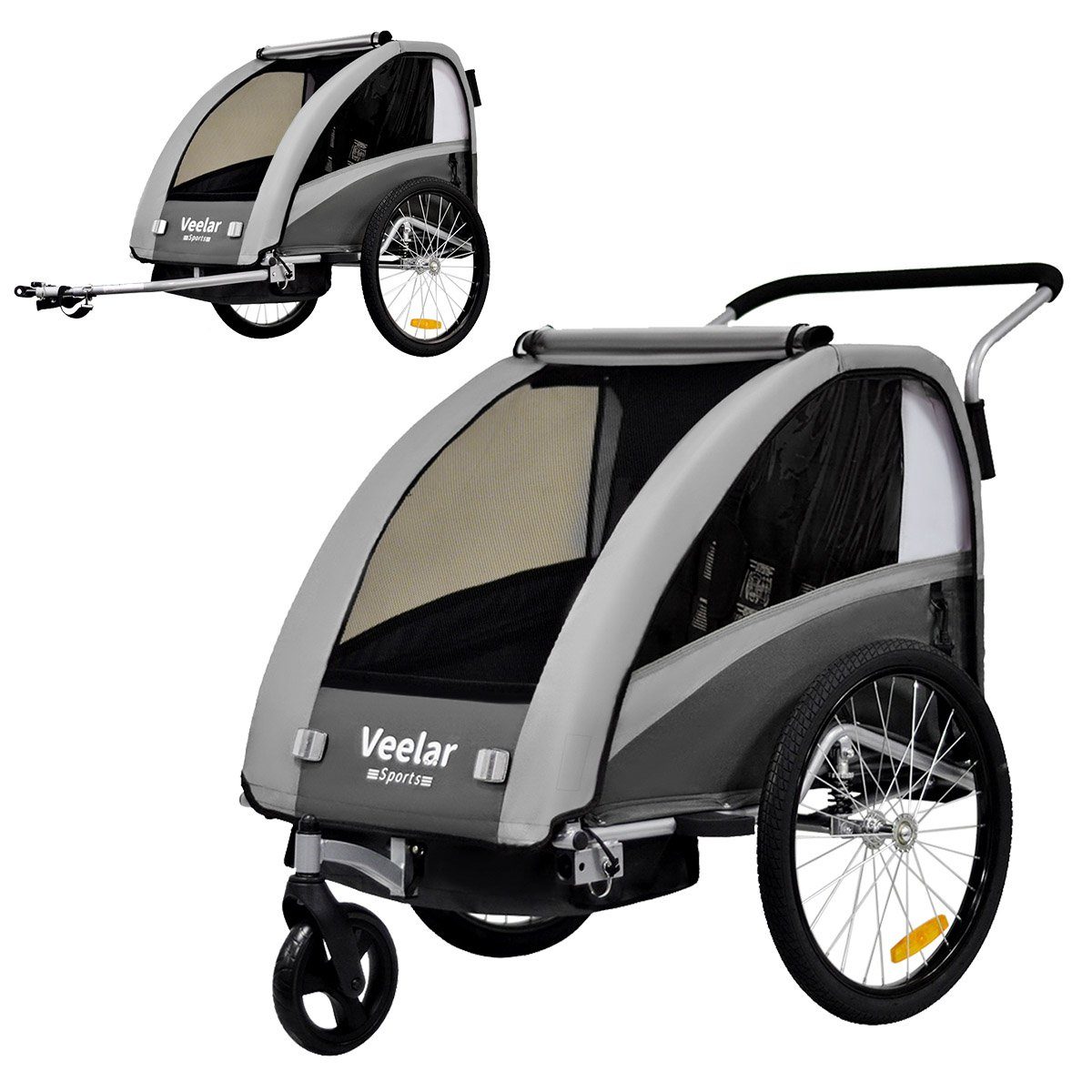 TIGGO Fahrradkinderanhänger TIGGO VS Fahrradanhänger Kinderfahrradanhänger mit Buggy Set + Federung, geeignet für 1-2 Kinder