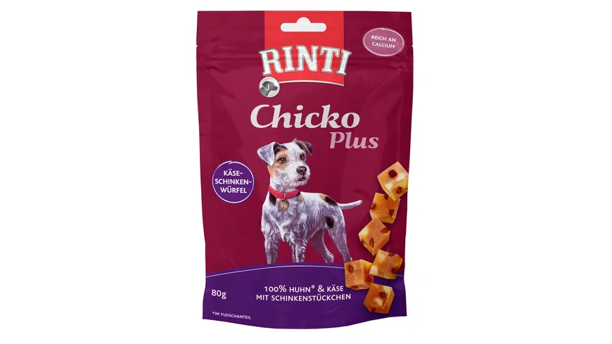 RINTI Hundesnack Chicko Plus Käse-Schinken-Würfel 80 g