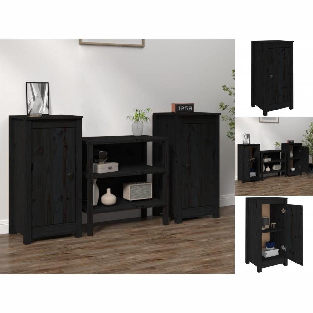 vidaXL Anrichte Sideboards 2 Stk Schwarz 40x35x80 cm Massivholz Kiefer