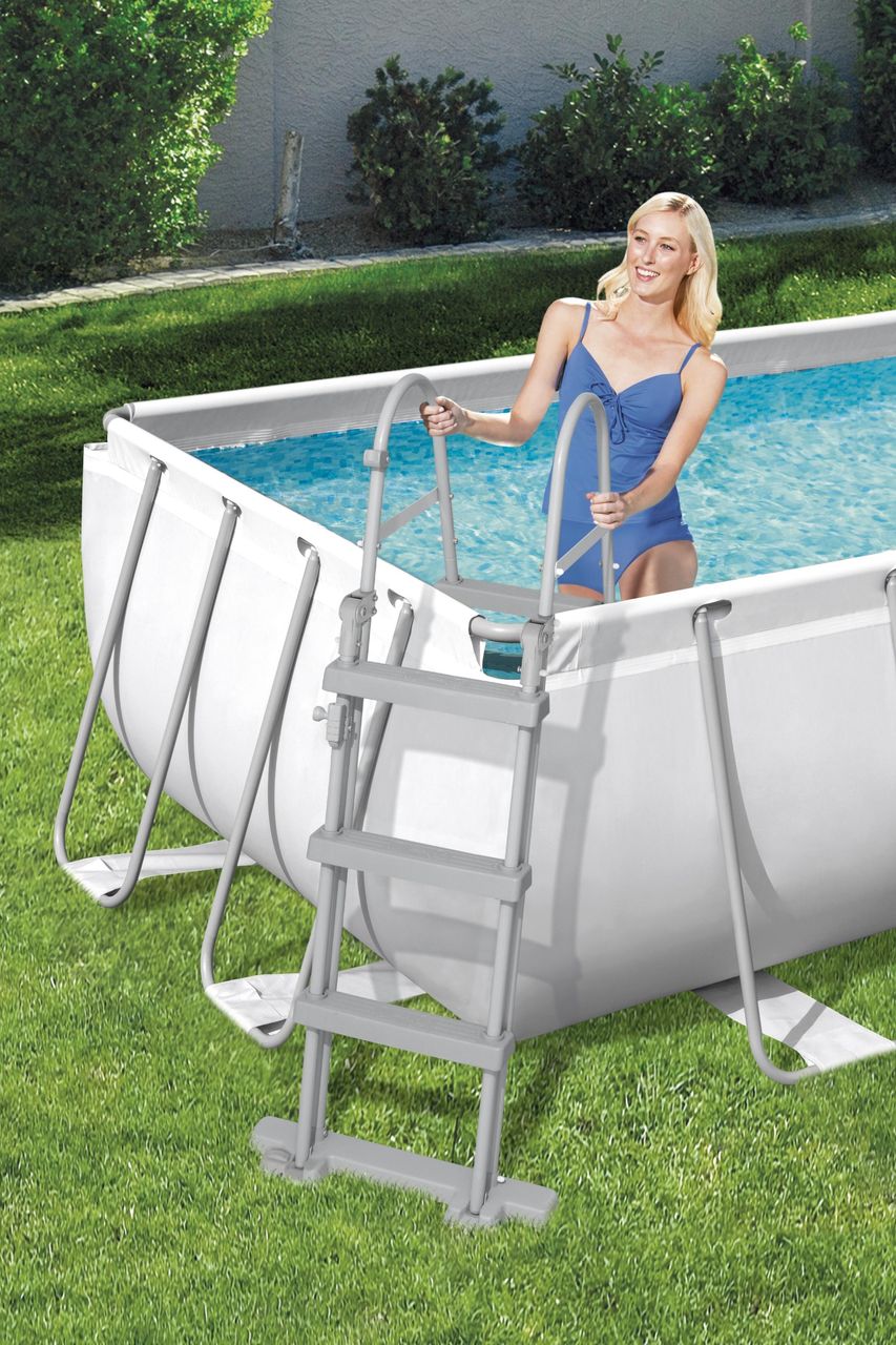 Bestway Power Steel™ Frame Pool-Set mit Filterpumpe 404 x 201 x 100 cm , lichtgrau, eckig