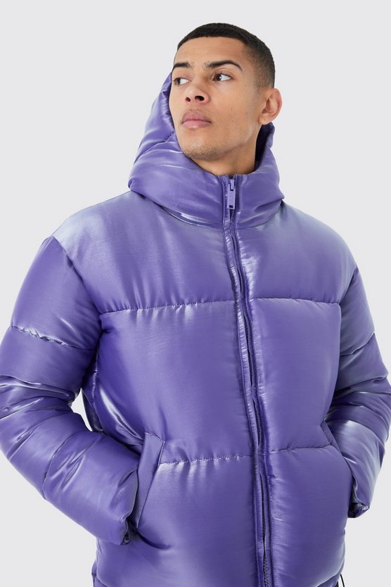 Nylon Steppjacke in Metallic-Optik