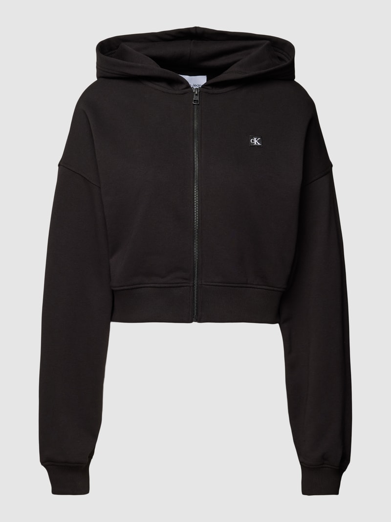 Cropped Sweatjacke mit Label-Patch Modell 'EMBRO' in black