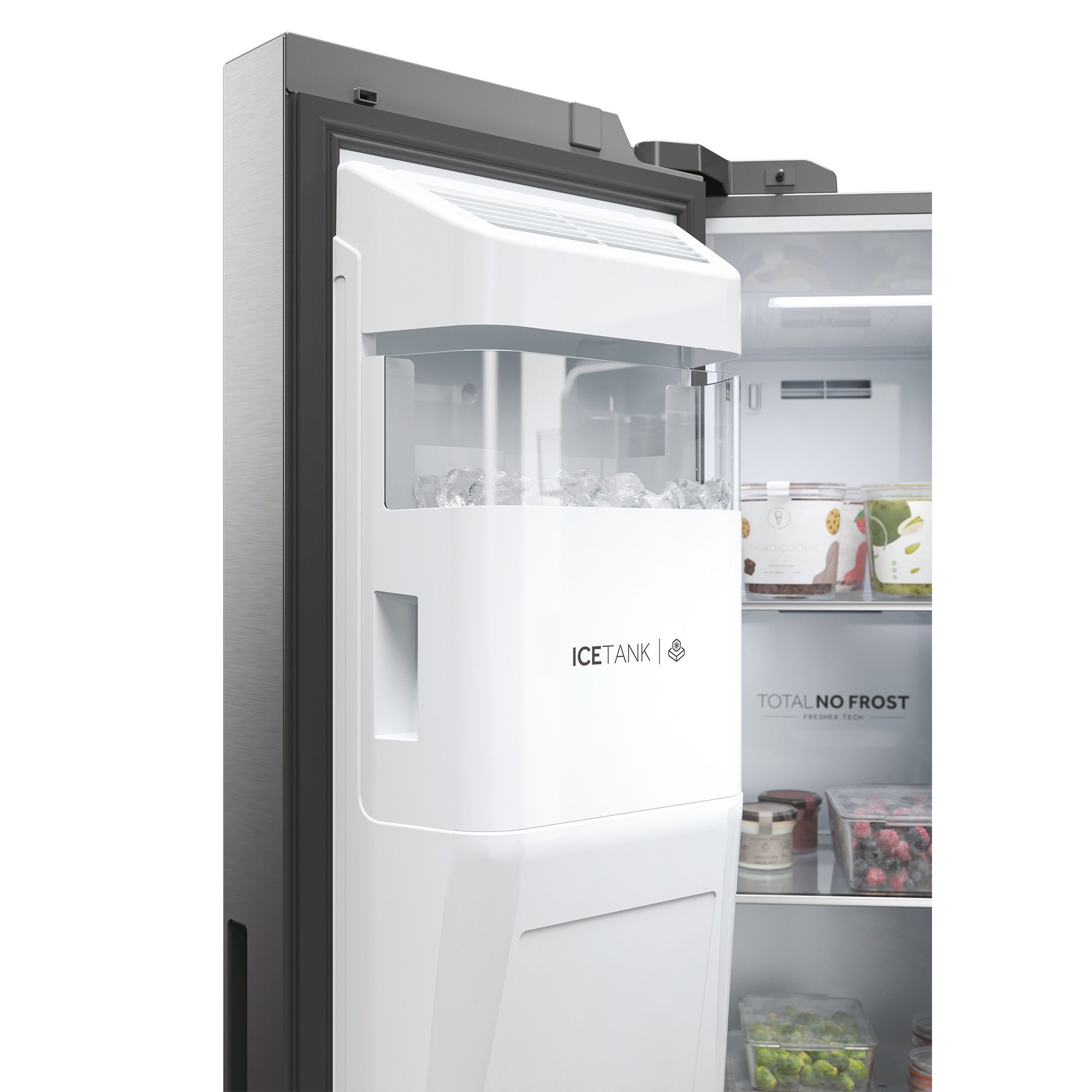 Haier Side-by-Side Front aus Edelstahl HSW59F18EIMM, 177,5 cm hoch, 90,5 cm breit, Wasser-/ Eiswürfeldispenser, Smart hON App-WIFI connected, No Frost