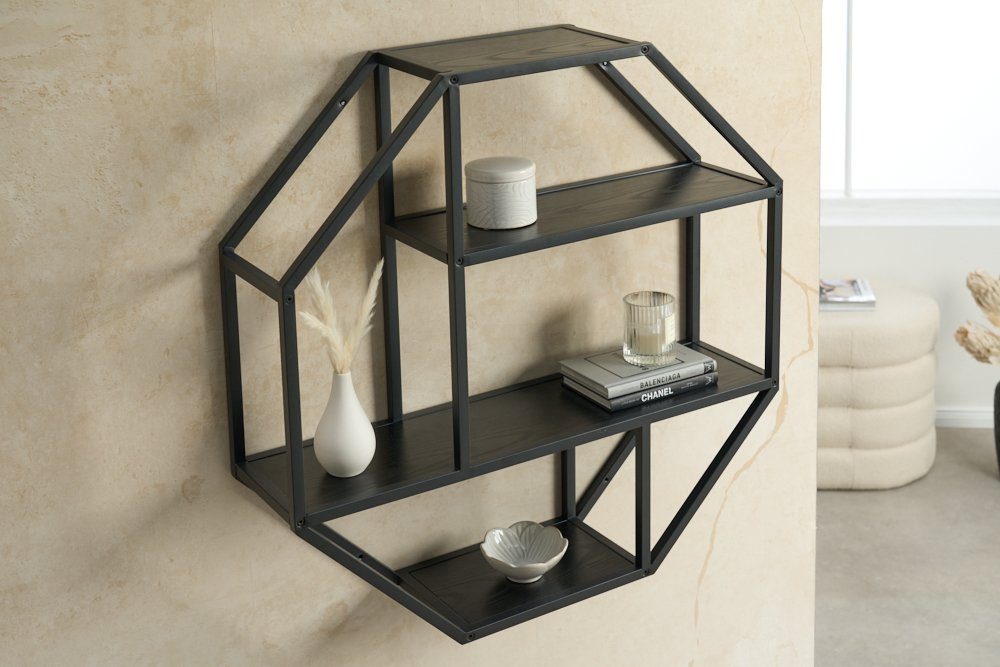 riess-ambiente Wandregal SLIM LINE 77cm schwarz, Einzelartikel 1-tlg., Wohnzimmer · Holzwerkstoff · Metall · eckig · 3 Fächer · Industrial