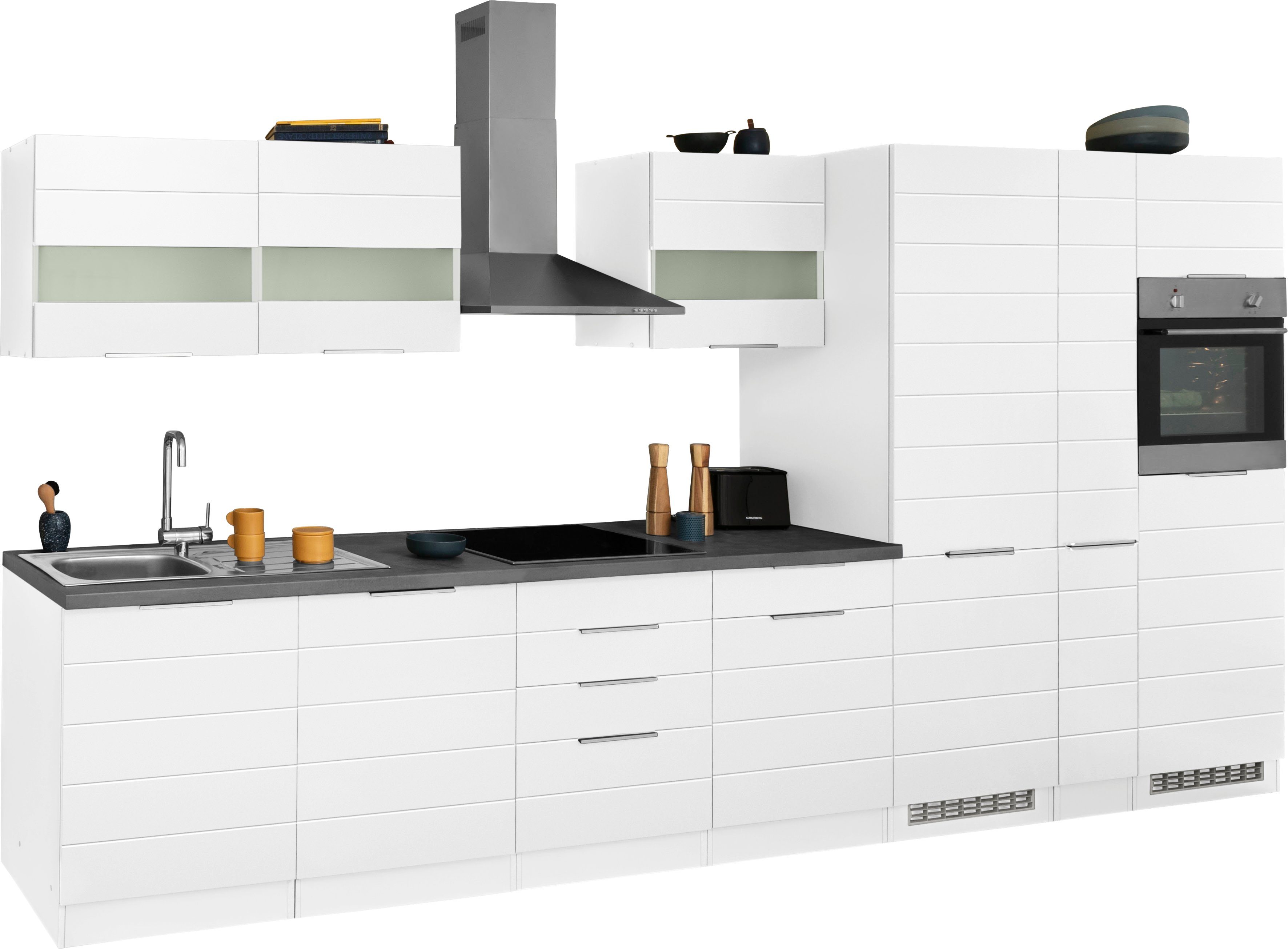 HELD MÖBEL Küche Luhe, 390 cm breit, wahlweise mit oder ohne E-Geräten, gefräste MDF-Fronten