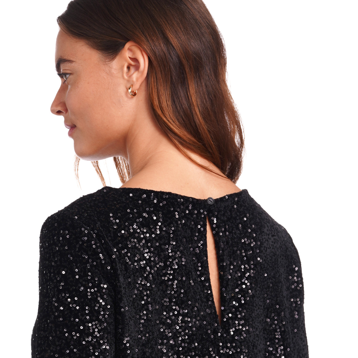 Damen Paillettenshirt mit Cut-out im Nacken