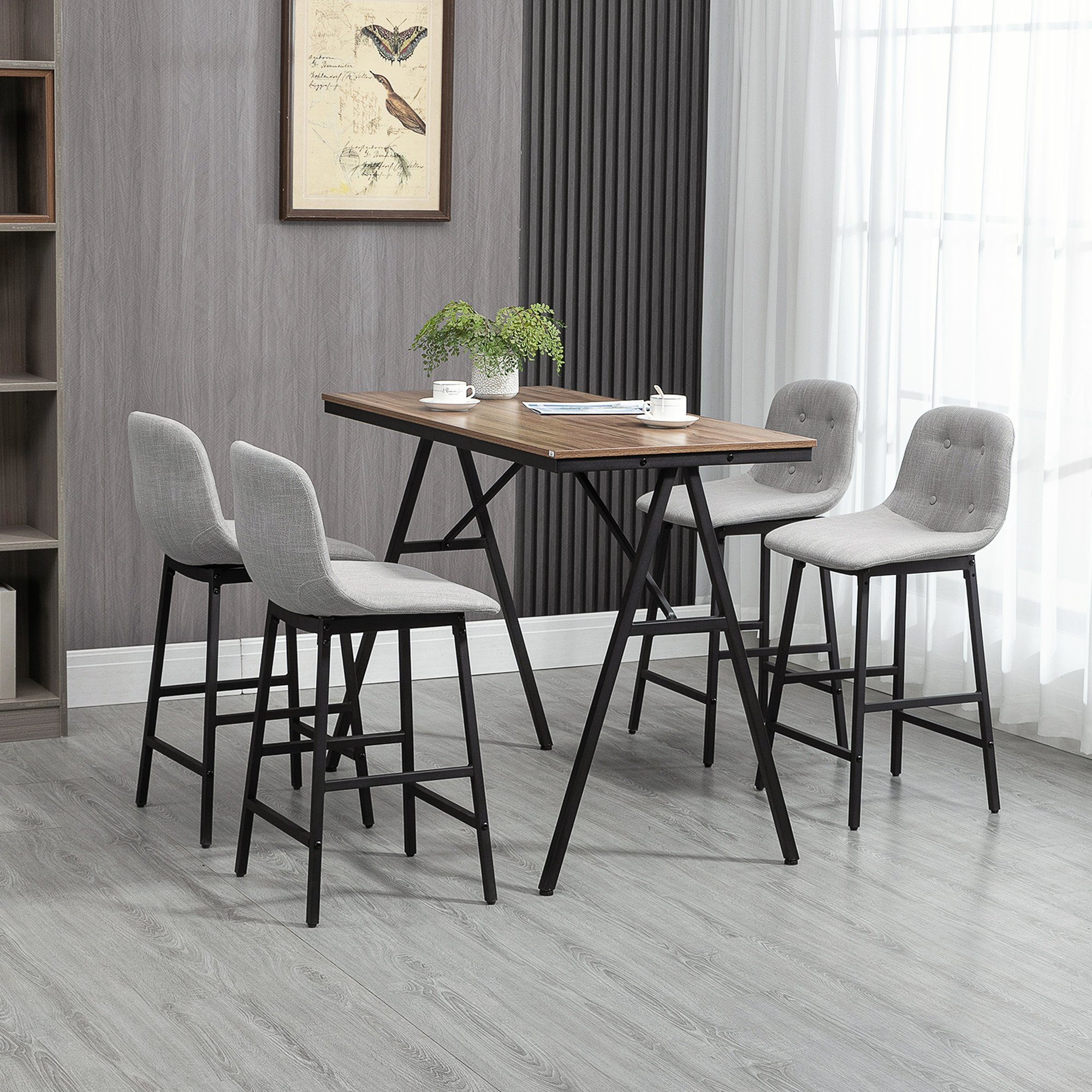HOMCOM Bargruppe Bartisch mit Barhockern im Industrie-Design, Knopfheftung, (Set, 5-tlg., 1 x Tisch; 4 x Hocker), Tisch mit 4 Stühlen