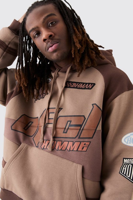 Kastiger Oversize Hoodie mit Moto-Applikation