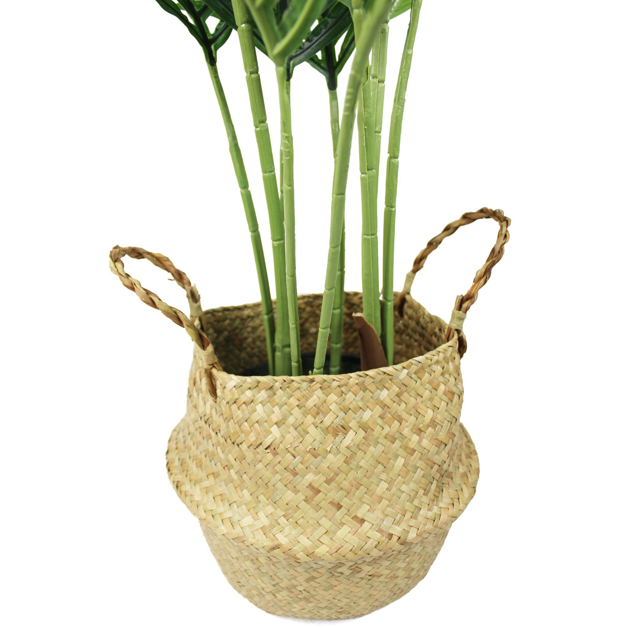 Kunstpalme künstliche Palme 90 cm mit Seegraskorb künstliche Pflanze Palme, Arnusa, Höhe 90 cm, wie echt mit stilvollen Übertopf