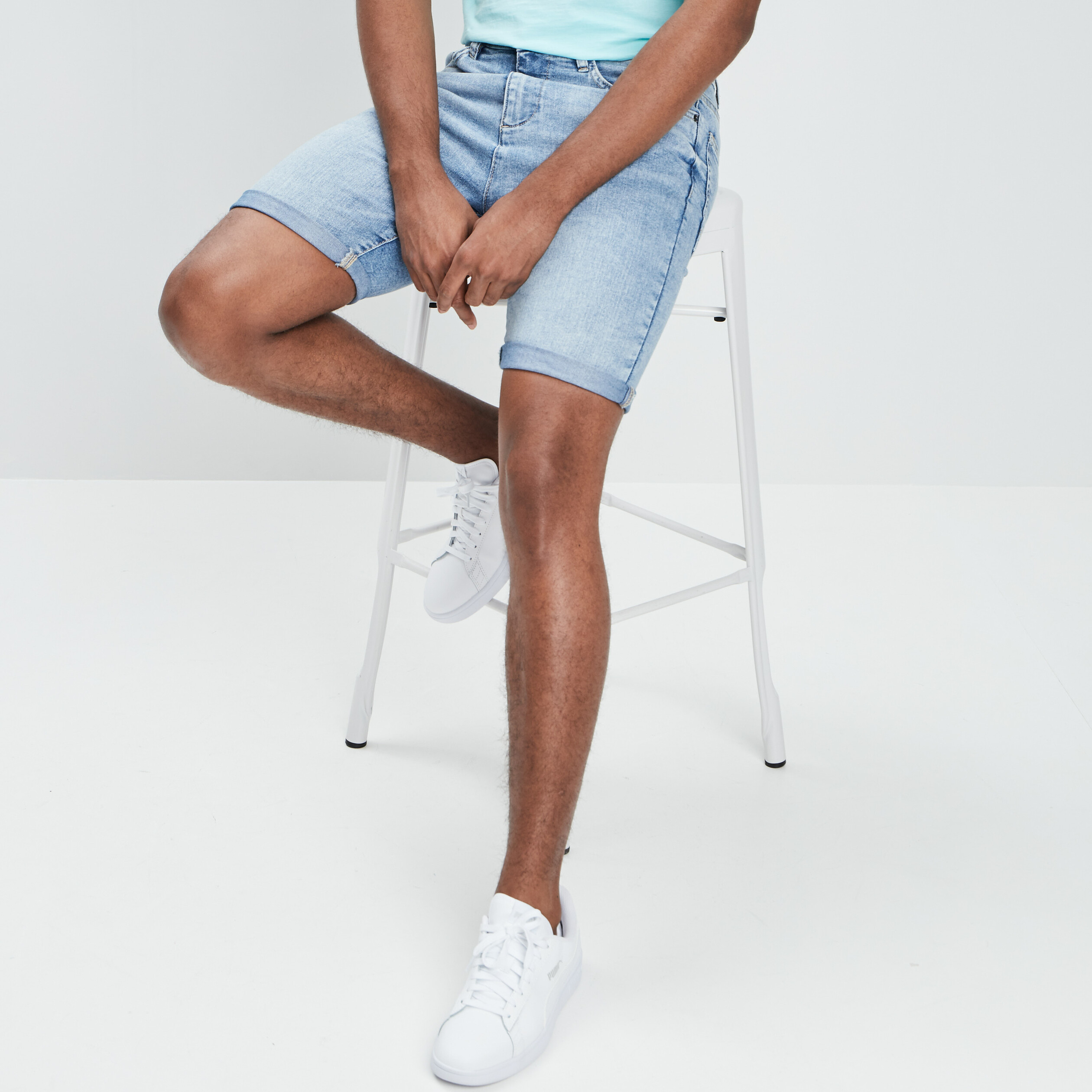 Bermuda slim en jean denim bleach homme | La Halle