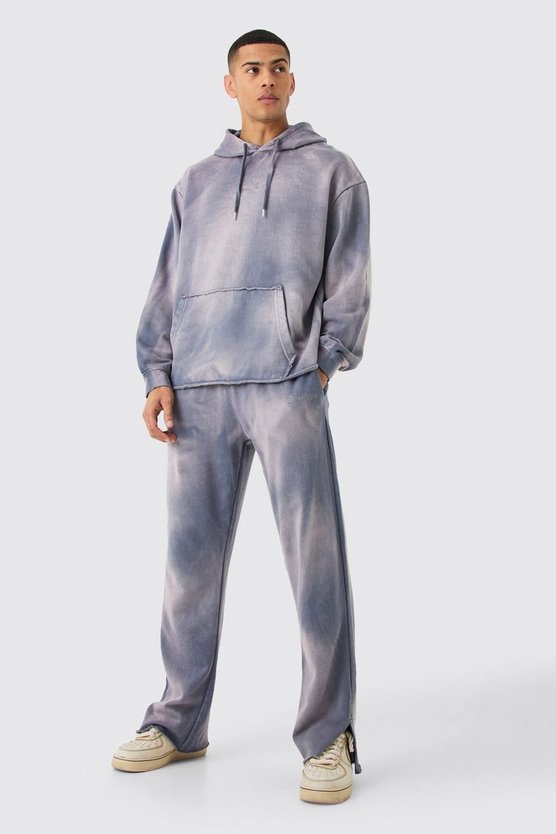 Oversize Trainingsanzug mit Man-Stickerei und Kapuze
