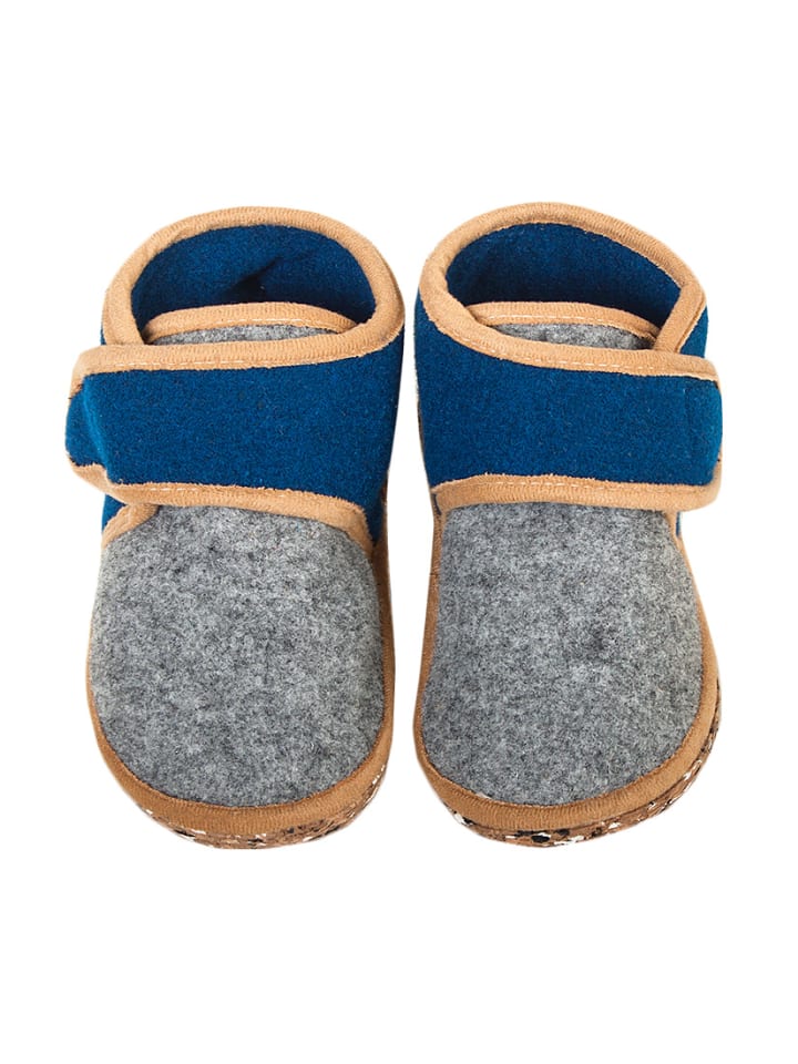 Adelheid Kinderpantoffeln grau-blau in Blau günstig kaufen